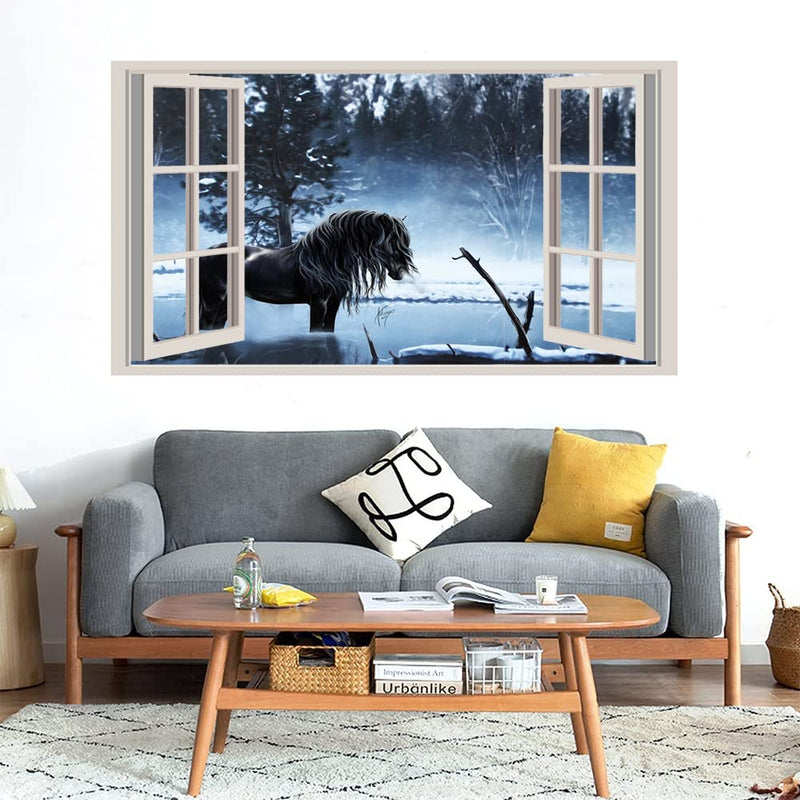 GADGETS WRAP Printed Wall Decal Sticker Fake Window Style Decal (90cm x 50cm) - Long Haired Horse