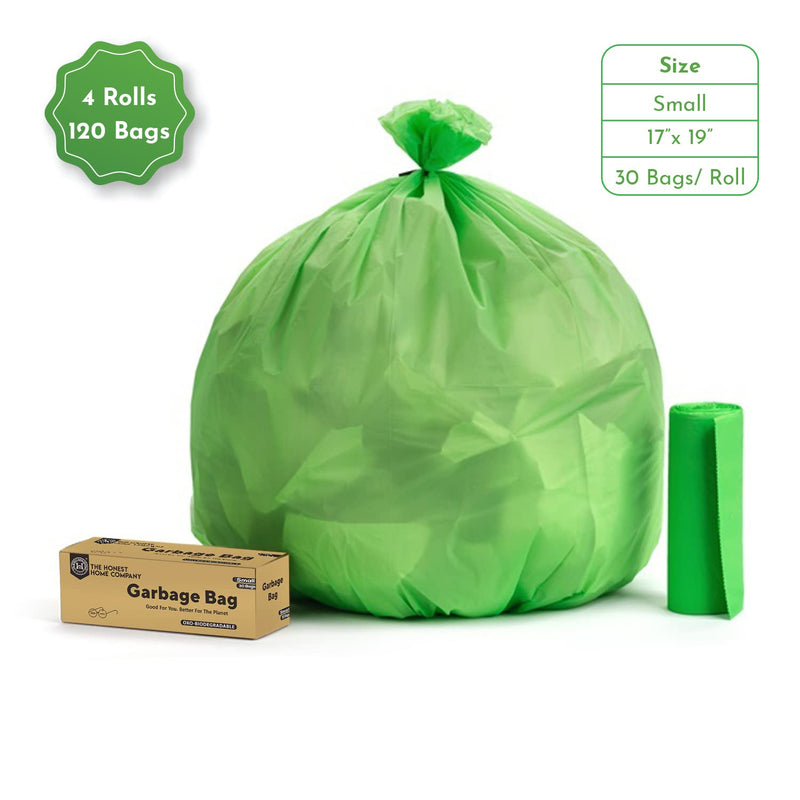 The Honest Home Company | Biodegradable Garbage Bags Small Size | 120 Dustbin Bags | 30 Small Bags/Roll | 17 x 19 Inches Trash Bags | Pack Of 4 Rolls - Green (As seen on Shark Tank)