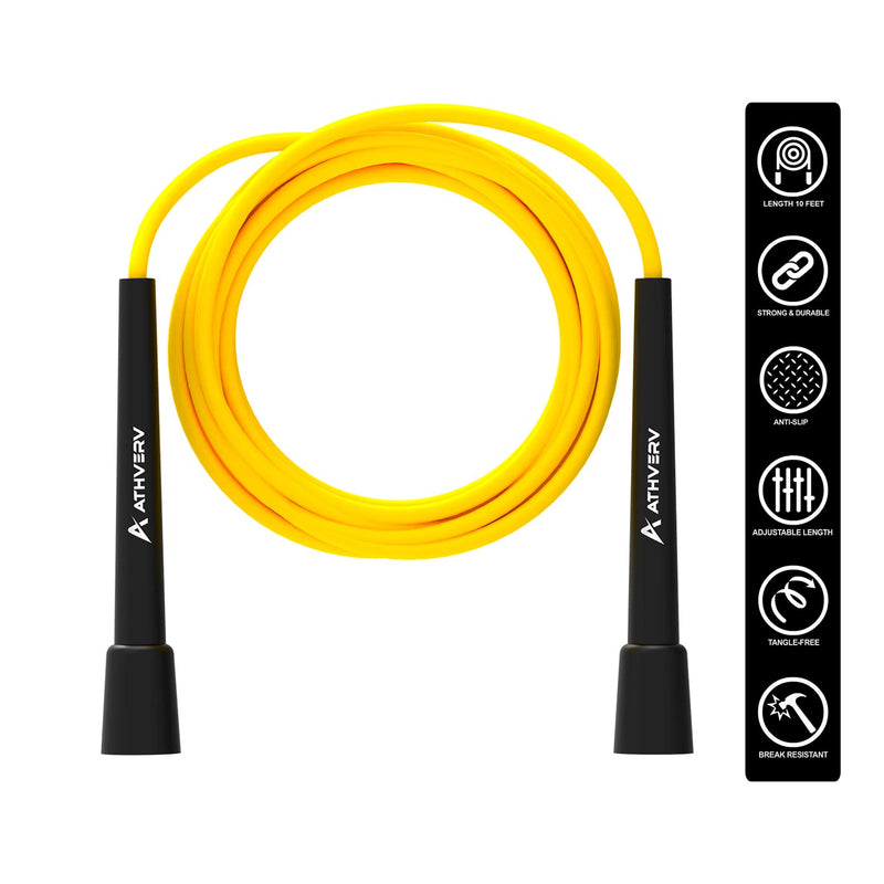 Athverv Adjustable Skipping Rope for Men, Women & Kids – Speed Jump Rope for Exercise Workout & Weight Loss (Yellow/Black) - Handle Material: Plastic