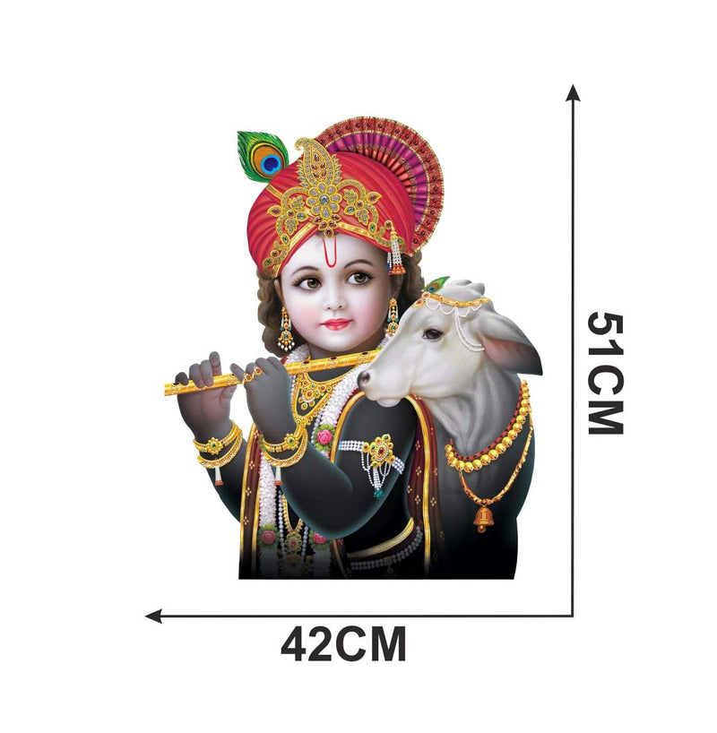 Decor Kraft Cow with Bansuri Wle Baal Krishna Wall Sticker & Decal,Size- 50 Cm X 32 Cm,Religious