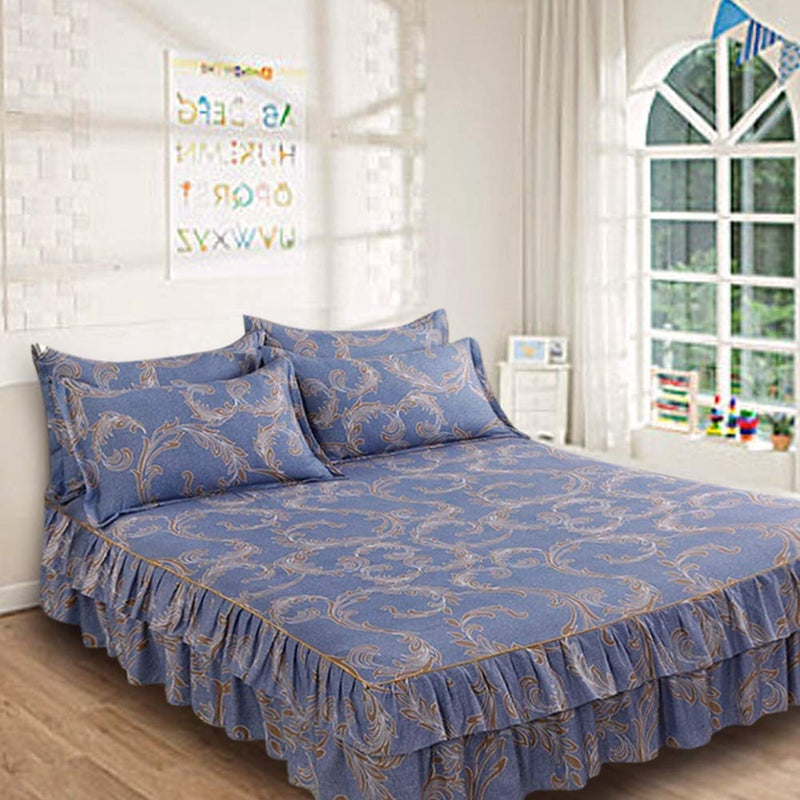 Zer one Lace Design Ruffle Pleated Bedsheet (180 * 200cm*1, 48 * 74cm*2) -Set of 3 Pieces