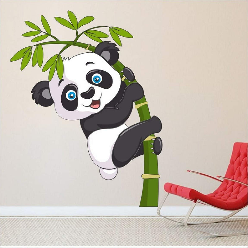 Ghar Kraft PVC Wall Sticker Baby Set of 4 (Panda, Red Flower Vase, Branches and Cages, Bird House On A Branch)