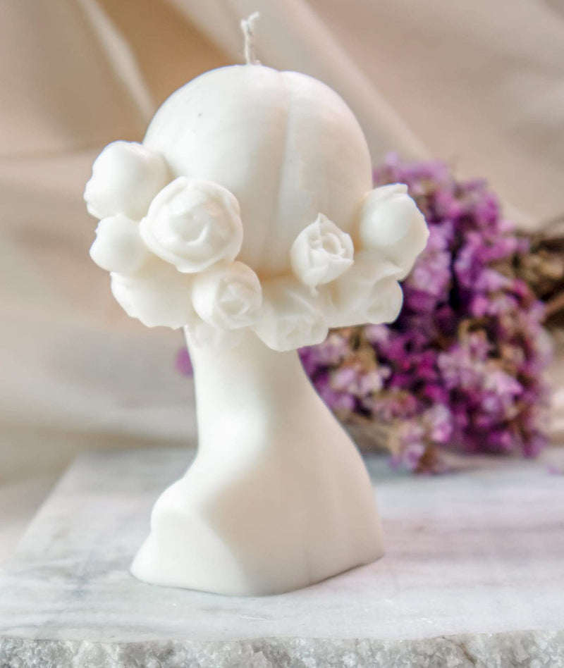 THE UMBRELLA STORE Blossom Sculpture Candle, Women Sculpture Candle, Flower Lady Candle, Unscented,100% Natural Soy Wax- Off White