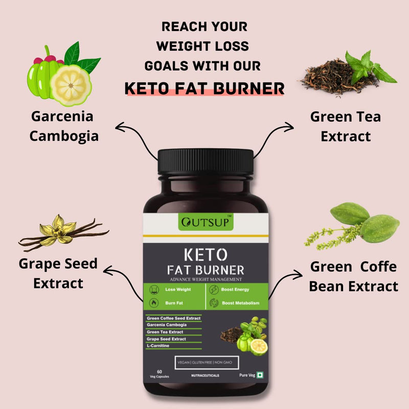 Outsup Keto Fat Burner 60 Capsules 1000MG, Weight Loss Supplement With Garcinia Cambogia, Green Coffee Beans ,Green Tea Extract & L-Carnitine | Metabolism Booster, Fat Burner For Men & Women - (Pack of 1)