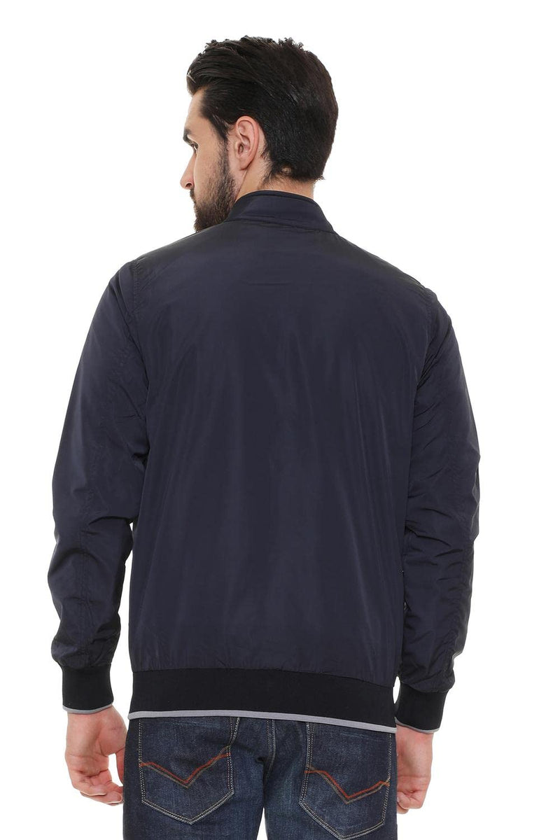 Allen Solly Men's Solid Polyester Blouson Jacket (ASJKOBOPN25774_Navy Blue_Small)