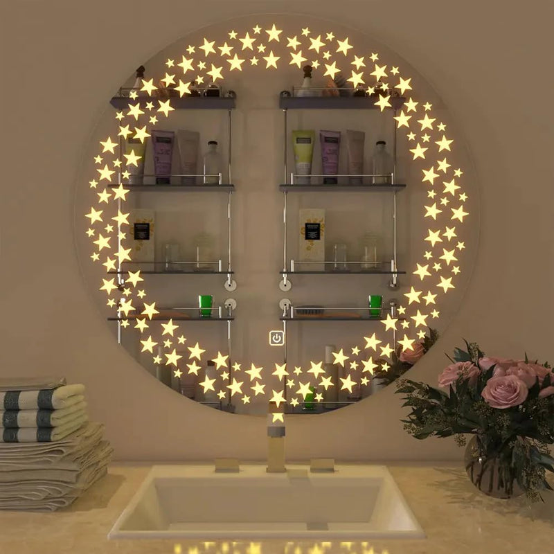 TINITALO Bathroom LED Mirror Home Mirror Wall Mirror with Touch Sensor, 3 Light Effects, Glass, Round LED-58 (30 x 30 Inch)