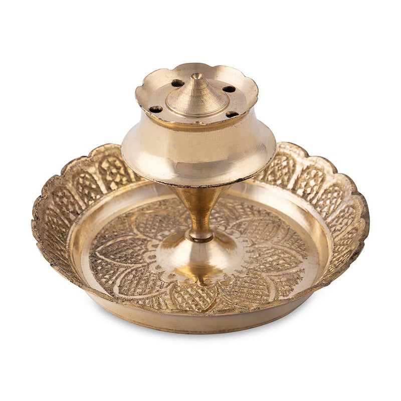 VR Creatives Classic Traditional Brass Agarbatti/Incense Sticks Holder/Stand with Ash Catcher 6 CM 5 Holes