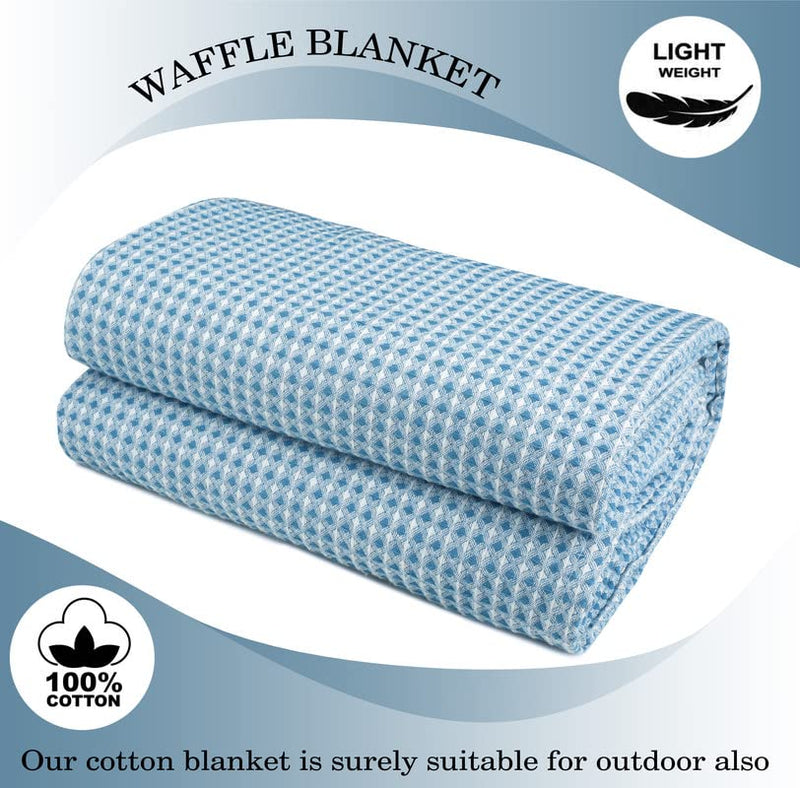 BSB HOME 100% Pure Cotton Thermal Blanket Breathable, Soft Waffle, Cozy & Skin Friendly All Season for Bed & Sofa Indoor andOutdoor Single Bed Blanket | Dohar (Colour-Aqua or Sky Blue, 152 x 228 Cm)