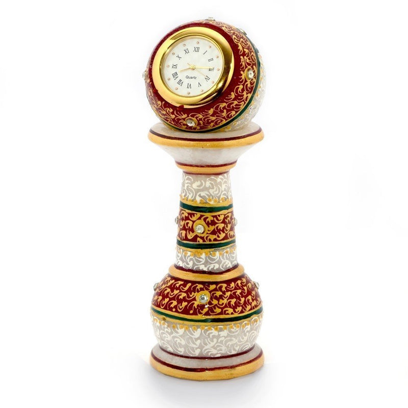 ROYAL SAPPHIRE Handmade Ethnic Design Marble Table Clock for Home/Office | Pillar Watch