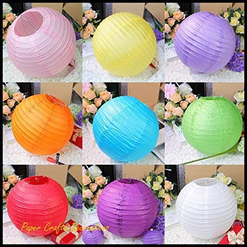 Rangwell Hanging Lantern Rice Paper Ball Lamp Shade (12inch, Mix Colour) - Pack of 10