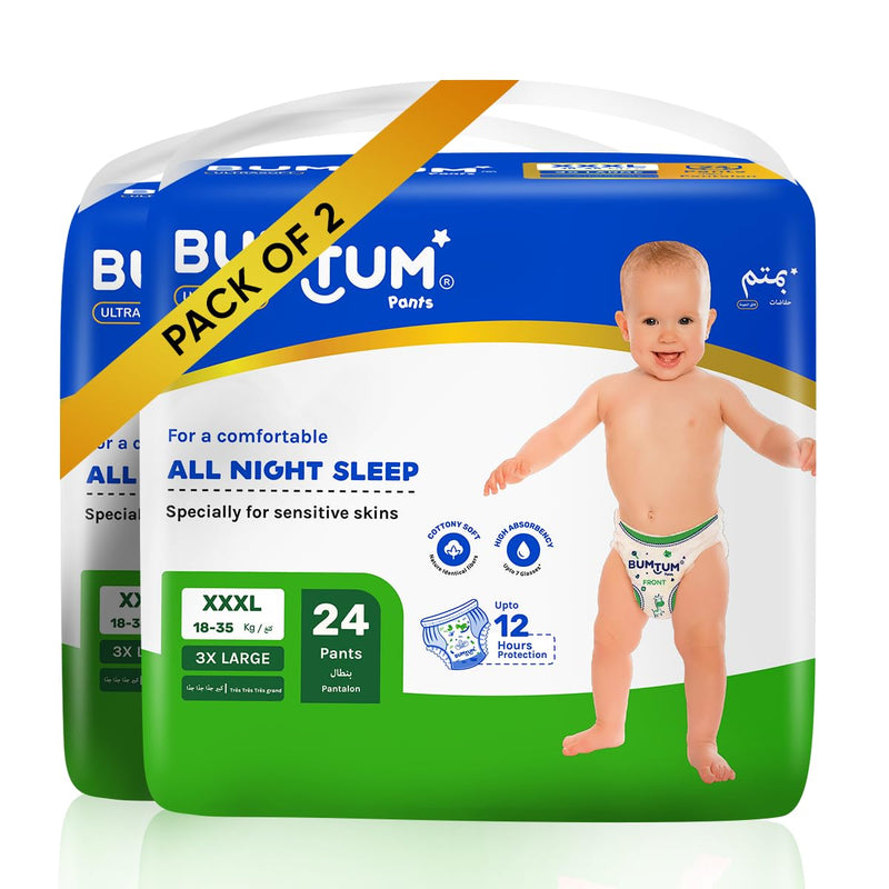 Bumtum Baby Diaper Pants, XXXL Size, 48 Count, Double Layer Leakage Protection Infused With Aloe Vera, Cottony Soft High Absorb Technology