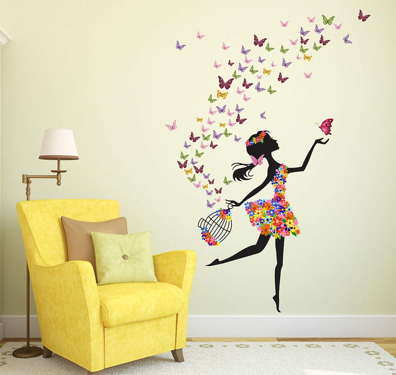 WALLSTICKY Beautiful Girl with Rose in Background Full of Butterflies Sticker