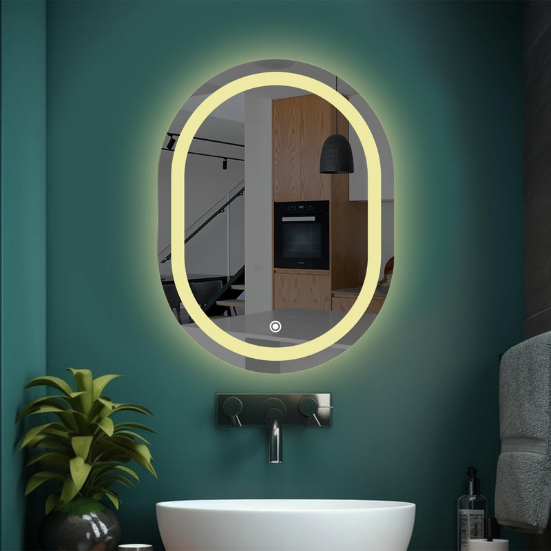 Sunsyze Capsule LED Bathroom Mirror with 3 Lighting Options (Warm, White, Natural White) - Stylish Illumination for Your House & Office 18x24 (Mirror with Light)