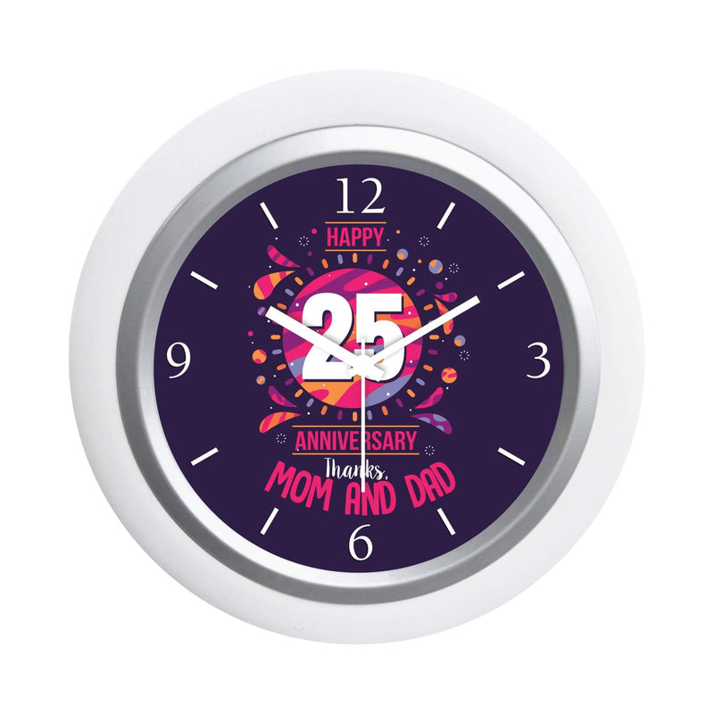 Yaya Cafe™ 25th for Mom Dad, Table Desk Clock Plastic Framed Thanks- 6x6 inches(White Frame, Unbreakable Flexiglass Cover, Analog)