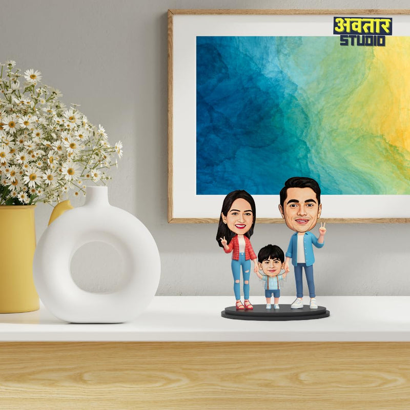 Avatar Studio Personalized Gift for Husband, Wife, Kids, Sister, Brother Character Caricature Photo Frame Unique Design Customized Gift for Friends & Family (Family of Three - 1)