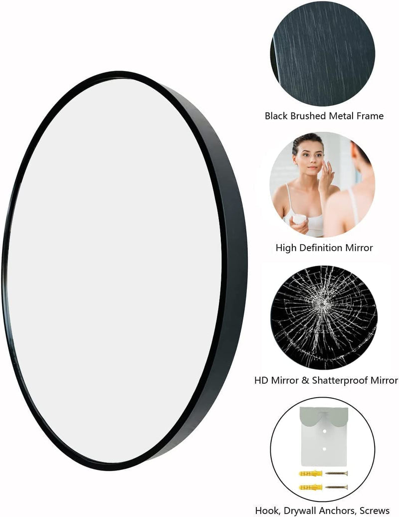 Cheval Glass Designer Beveled Round Mirror Big Size with MDF and Hooks - 24 X 24 inches