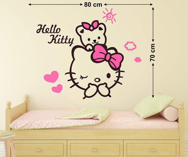 Wallzone Hello Kitty Multi Large Wallsticker for Home Decorations (80 cm x 70 cm)