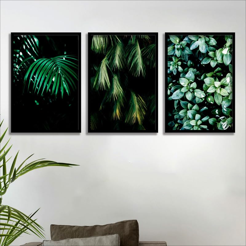 SAF paintings Set of 3 Tropical Leaves Wall Painting for Home DecorationSA-BLACKMX33504