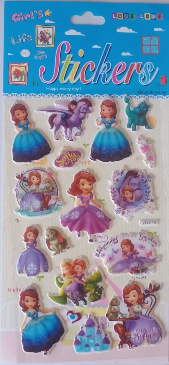 Foam self Adhesive Puffy Stickers in Multi Shapes (1Flowers-1Princes-1Teddybear) (3 Sheets)