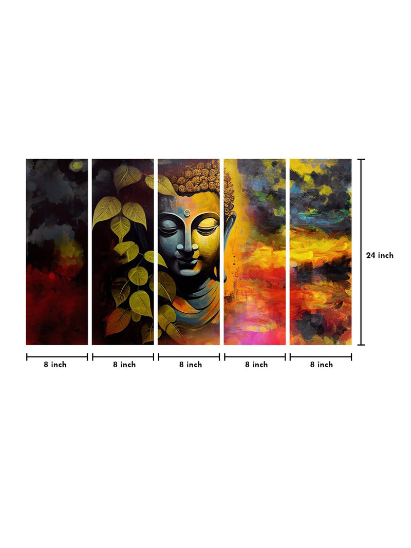 999STORE buddha half face with leaves modern art wall painting art panels (MDF_24X40 Inches) S5Frames041