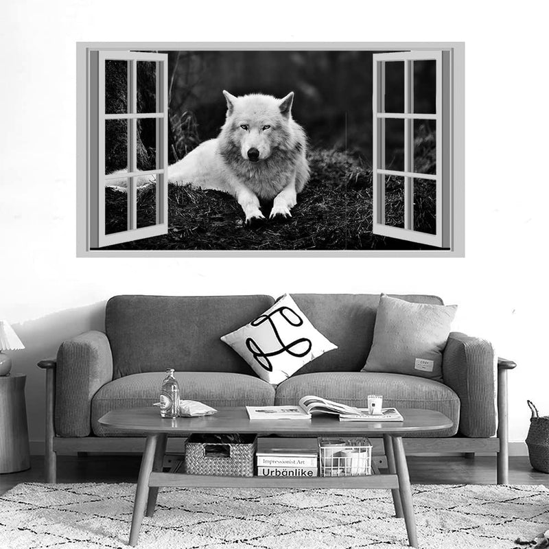 GADGETS WRAP Printed Wall Decal Sticker Fake Window Style Decal (90cm x 50cm) - White Wolf