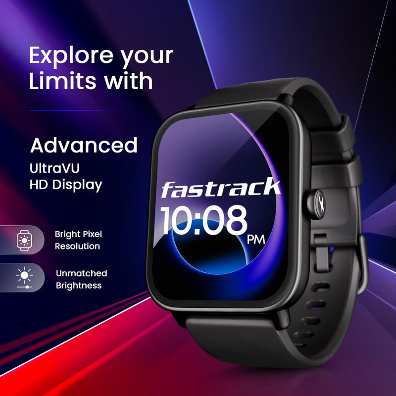 Fastrack Limitless Glide Advanced UltraVU HD Display|BT Calling|ATS Chipset|100+ Sports Modes & Watchfaces|Calculator|Voice Assistant|in-Built Games|24 * 7 Health Suite|IP68 Smartwatch(Black)