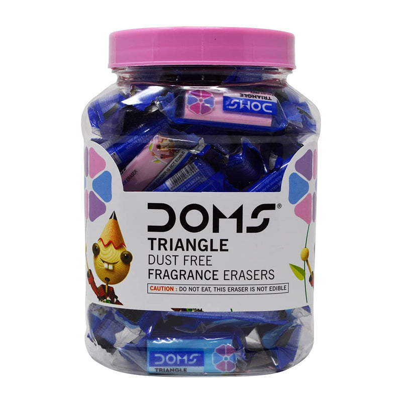 Doms Triangular Dust Free Fragrance Eraser Jar Pack | Clean, Dust Free & Good Erasing | Lesser Flakes & Non-Messy Erasing | Always Catches People's Eye | Pack of 50 Pieces