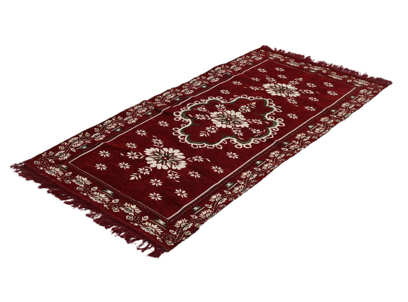 Kuber Industries Velvet Flower Print Rug Bedside Runner for Home Décor 4X2 Ft. (Maroon)