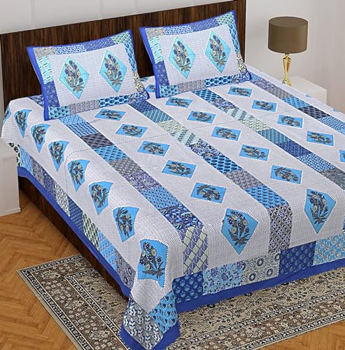 BedZone 100% Cotton Rajasthani Jaipuri Traditional Floral King Size Double Bedsheet with 2 Pillow Covers - Cotton Bedsheet 43