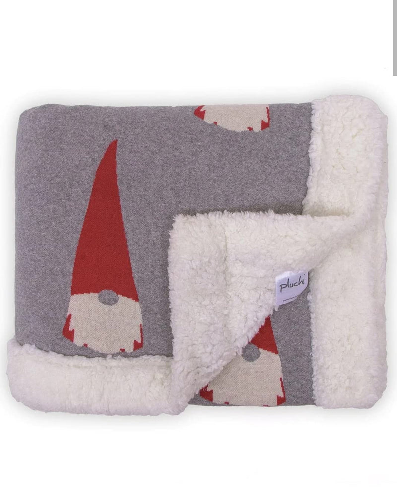 CORAL TREE Christmas Santa -Sherpa Blanket for Kids - Light Grey & Ivory Cotton Knitted Blanket with Santa Print Christmas Blanket