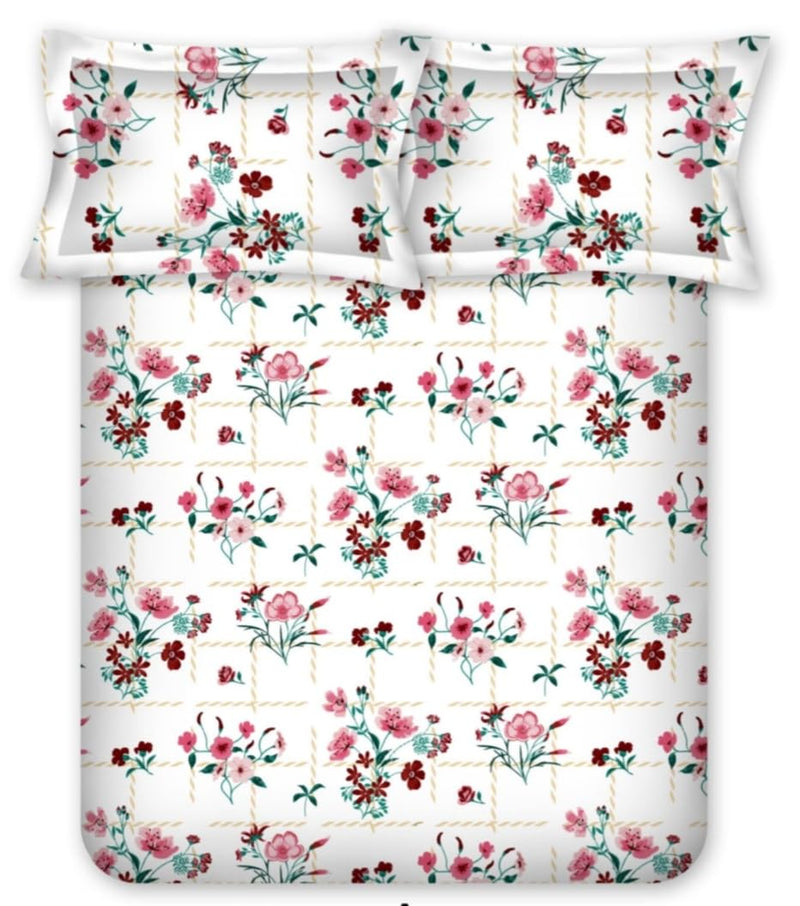 Bombay Dyeing King Size 180 TC 100% Cotton Bedsheet with 2 Pillow Cover- 525B Floral Collection - Size: 274cm x 274cm - 7508 Pink