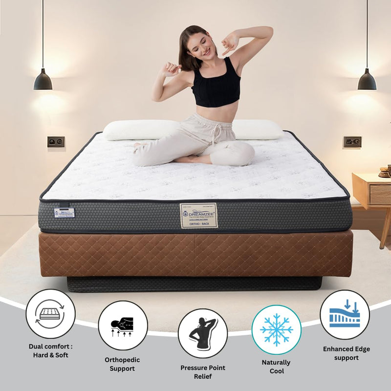 DREAMZEE Ortho-Back™ - Globally Certified 100% Natural Latex + Bonded Foam - Medium Hard Ortho Comfort - Latex Hybrid Mattress (75x48x6 Inches)