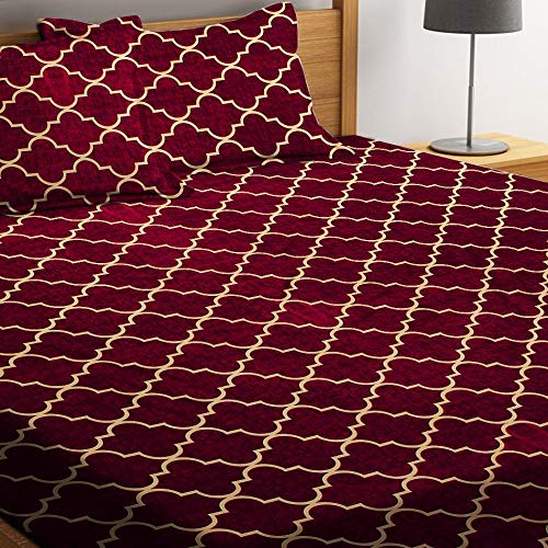 ZCI Microfiber Double Bedsheet With 2 Pillow Cover_Maroon Size_(88×90) inch