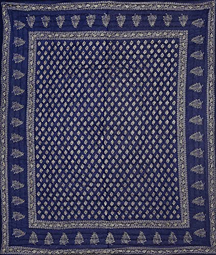 HOPEE Shop 400 TC Pure Cotton Fabric/Filling Rajasthani Traditional Designs Printed Light Weight Jaipuri Double Bed Quilt/Razai/Rajai - Blue (85X100 INCHES