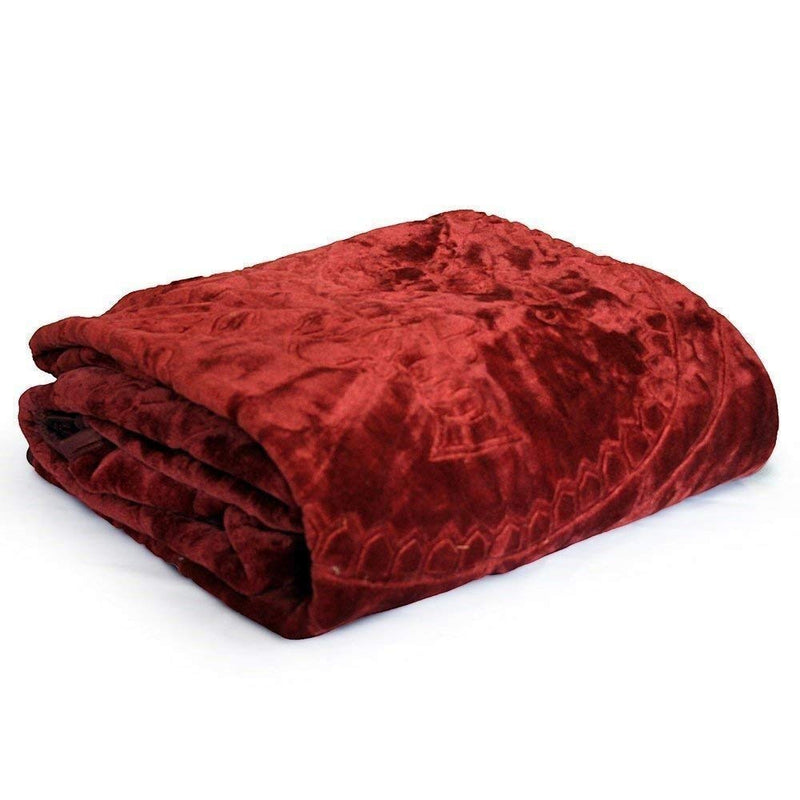 MIRAVU Velvet Floral Embossed Super Soft Heavy Single Bed Mink Blanket for Winter (Red, Single Bed (85x60 Inch)