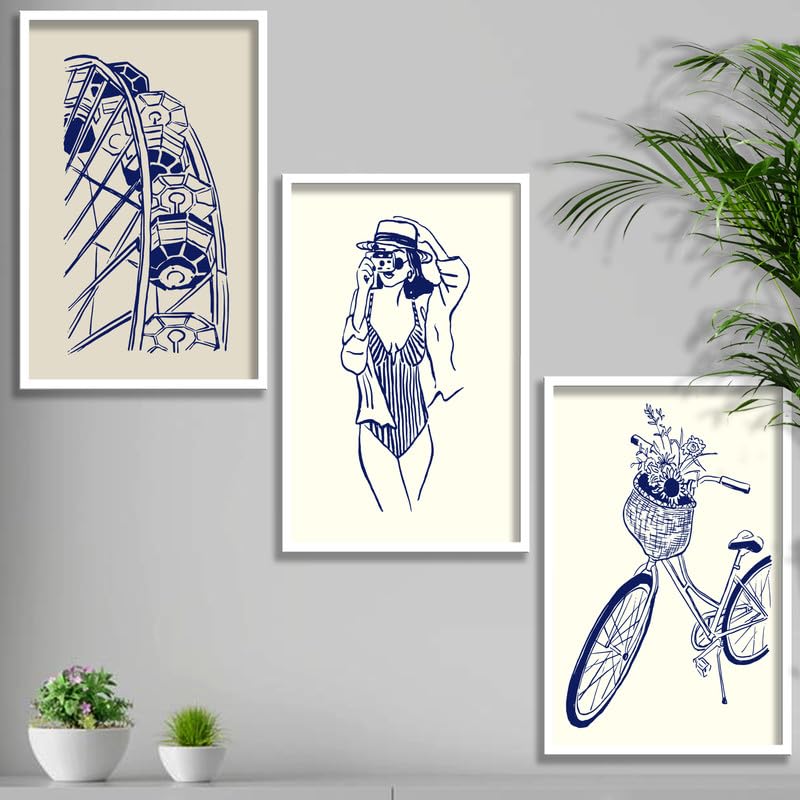 SAF paintings Set of 3 Abstract Boho modern art design Premium white Framed Bohemian wall painting for for Wall, Home and Living Room Decoration 80 cms x 34.29 cms COMBO-2133-K3