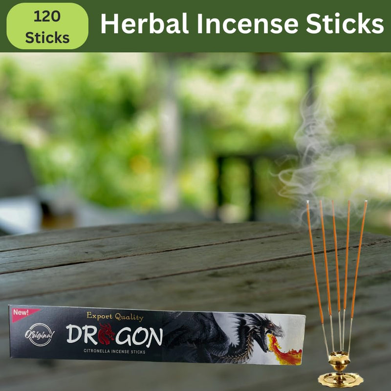 Village Premium Orignal Dragon Mosquito Repellent Incense Sticks (12 Packs 10 Piece Each) Chemical-Free, Eco-Friendly, 100% Natural, Soothing Herbal Aroma