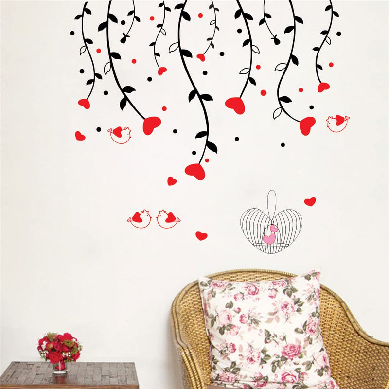 Heart Sparrow Tree Self Adhesive VinylWaterproof Decorative Wall Stickers for Hall, Bedroom, Kitchen and Furniture