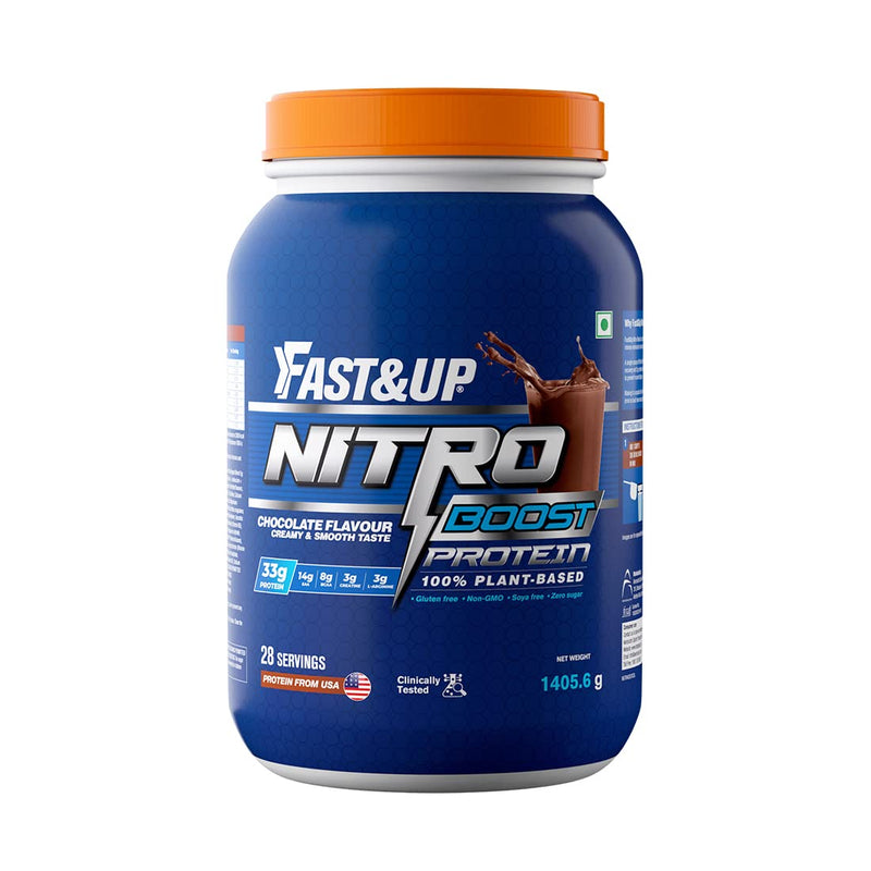 Fast&Up Nitro Boost Protein | 33g Plant Protein | 7g Nitro Ripped Blend | BCAA + EAA | Creatine, L-Arginine & L-Citrulline| Improves Endurance | Lean Muscle Gain (28 Servings, Chocolate Flavour)