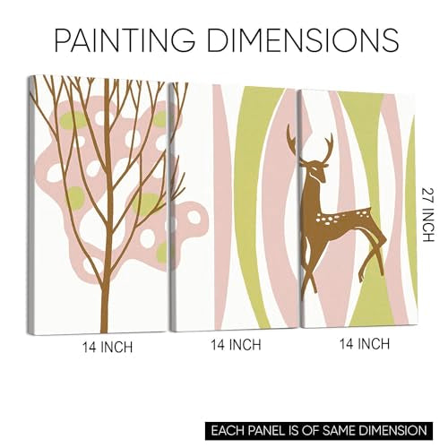 GADGETS WRAP Canvas Gallery Wrap Framed for Home Office Studio Living Room Decoration (3Part, 14x27inch Each) - Deer And Tree