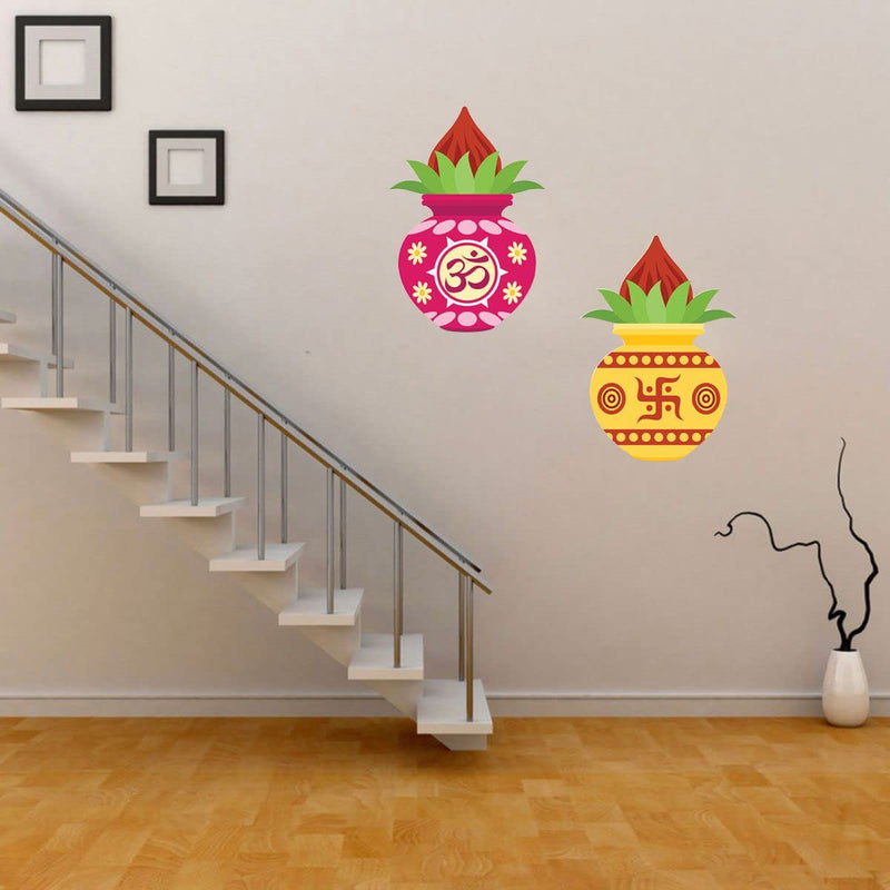 Vcreate décor Diwali Kalash Wall Sticker & Decal (PVC Vinyl,Size- 58 Cm X 38 Cm)