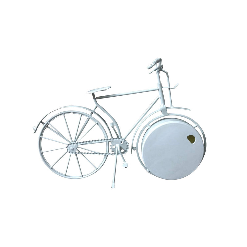 Gifts Byte Table Top Showpiece Metal Contemporary Design Bicycle with Clock (White)