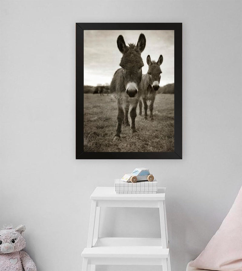 GADGETS WRAP Printed Photo Frame Matte Painting for Home Office Studio Living Room Decoration (11x17inch Black Framed) - Duo Donkey