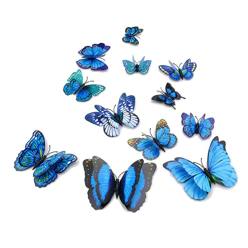 Liv'Oliv 12 Pcs 3D Metal Butterfly Wall Stickers (Blue)