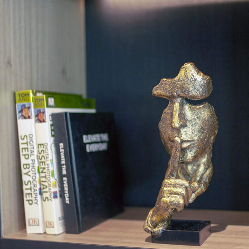 Silence is Golden The-Thinker Statue - Abstract Handcraft Keep Silent Thinker Statue Model Face and Hand Sculpture