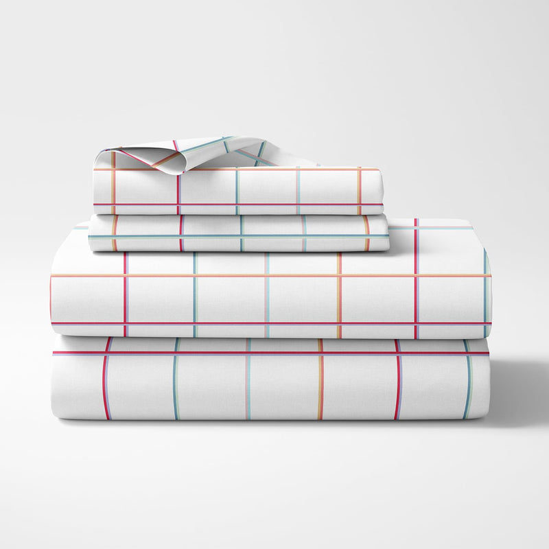 Haus & Kinder Bedsheet for Double Bed, Elastic Fitted King Size | 186 TC 1 Fitted Elastic Bed Sheet for King Size Bed and 2 Pillow Covers (72 X 78 Inches + 13 Inches Deep Pocket) | Rainbow Checks