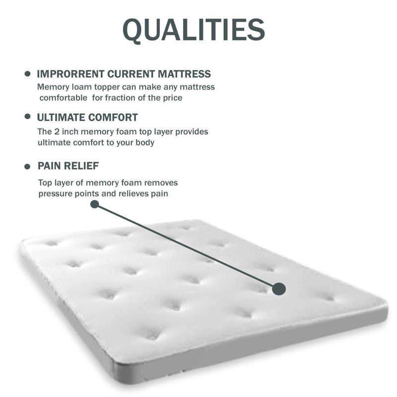 Coca Industries Luxurious Hi Flipper Premium Memory Foam Mattress Topper with Quilt Cover, 2'' inches (Queen 4 x 6.5, White)