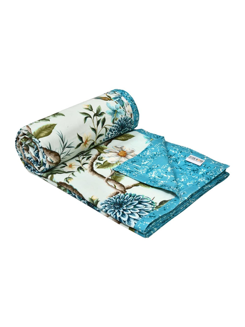 EVER HOME Digital Print Reversible AC Dohar Double Bed Cotton for Summer 120 GSM, Mild Winter Blanket, Blue & Green Floral 88 x 100 inches