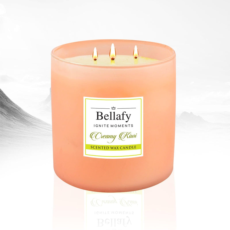 Bellafy 3-Wick Creamy Kiwi Scented Soy Wax Candle | Burns 40 Hours | Eco-Friendly Luxury for Healthier Homes | Captivating Aromas | Zero Petro Carbon | Natural Beauty & Blissful Fragrances