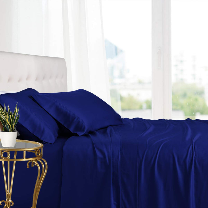 Royal Tradition 100 Percent Bamboo Bed Sheet Set, Queen, Solid Royal Blue, Super Soft and Cool Bamboo Viscose 4PC Sheets